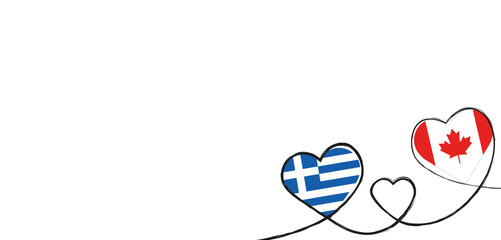 Drei verbundene Herzen mit der Flagge von Kanada und Griechenland 