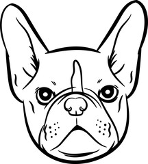Funny muzzle french bulldog. Purebred pet head. Sketch vector illustration on isolated background. Ideal for logo, print on paper and fabric
