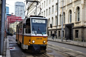 Fototapeta na wymiar Old tram in Sofia, Bulgaria