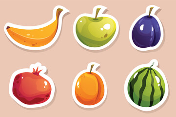 Fruit stickers vector cartoon artwork isolated set. Vector graphic design illustration