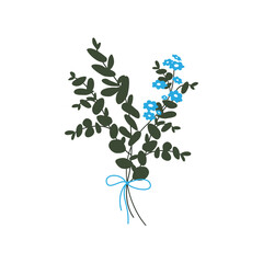 Beautiful flower with leaves. Branch with flowers. Minimalism illustration. Icon. Vector.