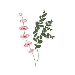 Beautiful flower with leaves. Branch with flowers. Minimalism illustration. Icon. Vector.