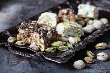 Delicious  eastern sweets  on tray