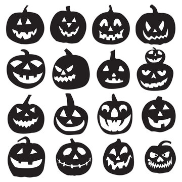 Halloween pumpkin silhouette collection, elements for Halloween decorations.Set of pumpkins. Collection of pumpkin faces for Halloween. 