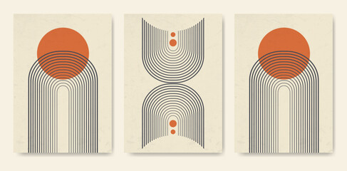 Arch poster set in minimalistic style with texture illustrations