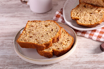 Banana nut bread, sliced