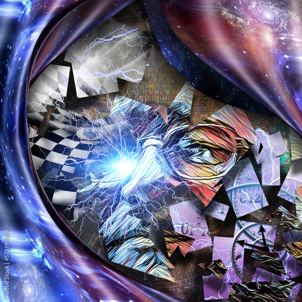 Poster surreal scene with abstract elements