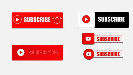 Subscribe buttons. Video channel interacting UI element with different design template, subscription logo design. Vector illustration online education subscriber and social media icon subscribing
