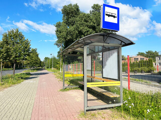 Public transport stop in an urban area close-up