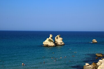 Italy, Puglia: View of Two Sisters, rocks in Salento.