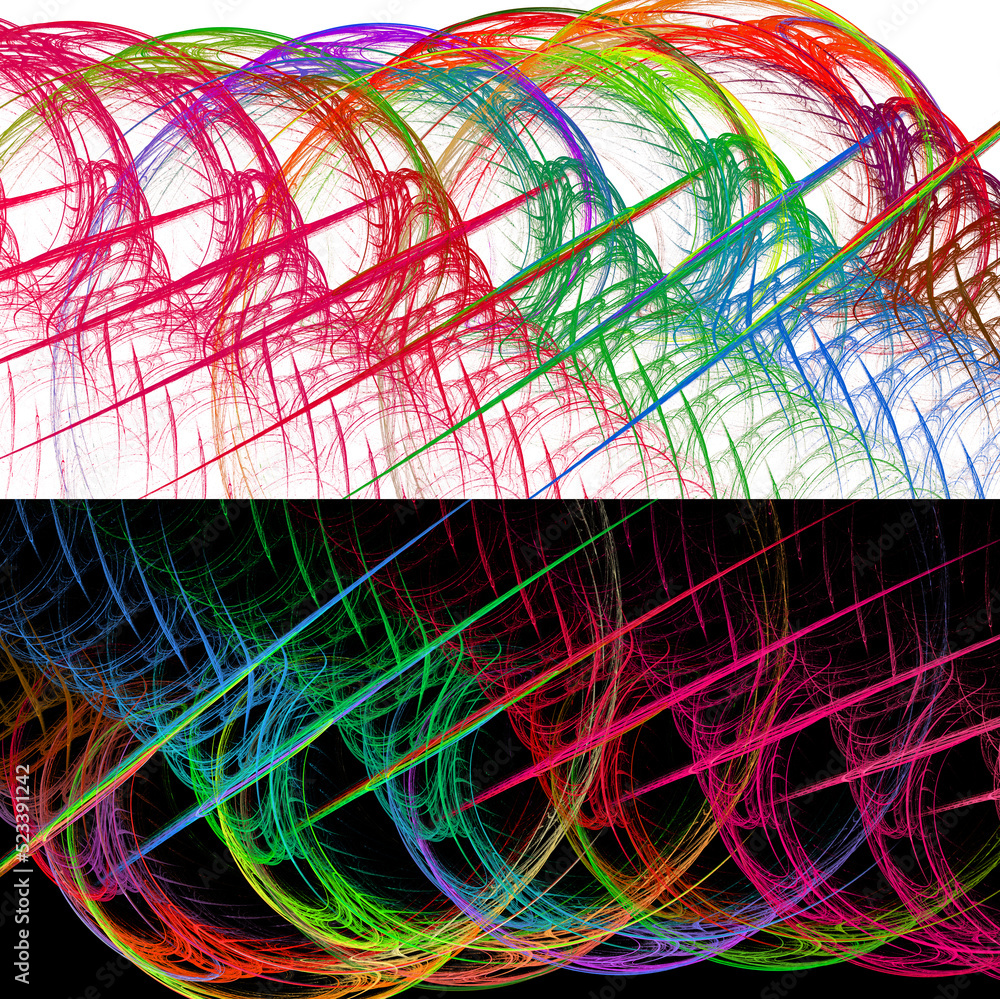 Aufkleber colorful swirls on white and black backgrounds cross parallel lines at an angle. two abstract fracta