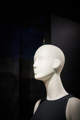 Head of a female mannequin in a shop window in Berlin