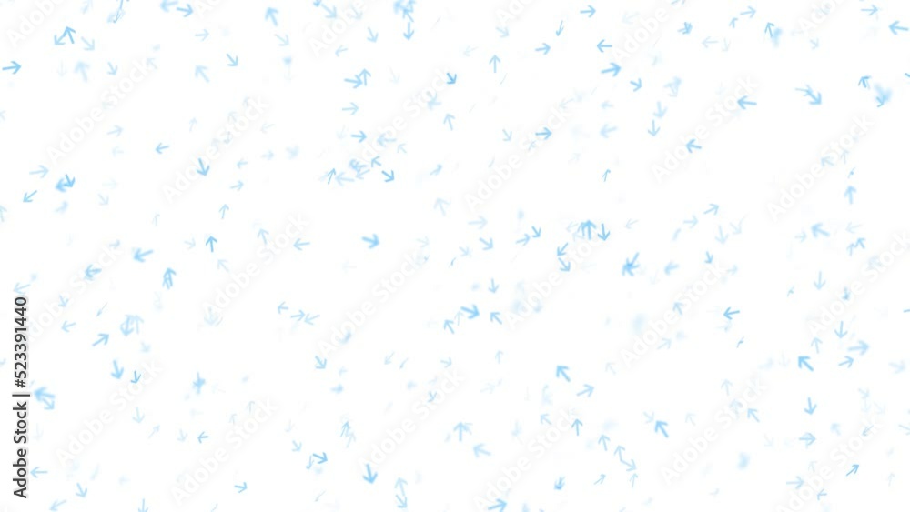 Poster random motion of a blurred blue arrows isolated on white. endless loop.