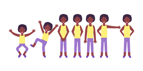Set of black women in different poses. Isolated vector illustration set.