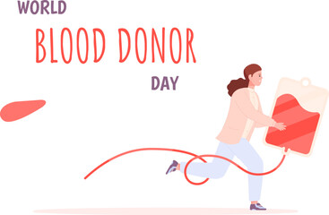 Doctor blood pack. Emergency donation plasma bag for transfusion hospital resuscitation or laboratory, donor day volunteering services bloody banking fund, vector illustration