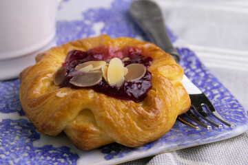 Close up Delicious Strawberry Danish Fruit Tart