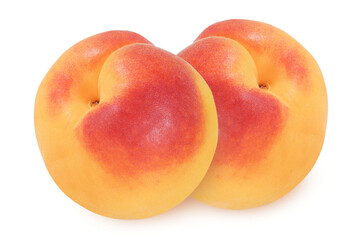 Two apricots on an isolated white background.