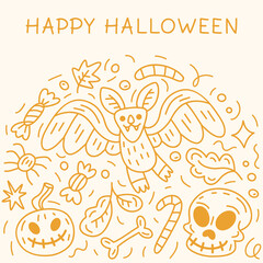 Halloween doodle square illustration with place for text