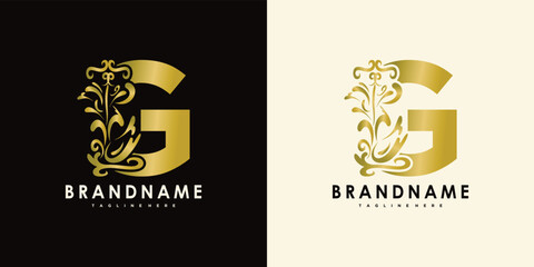 letter g with creative icon flowers gold