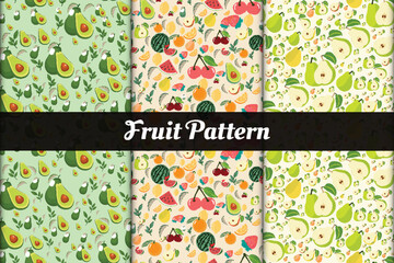 Fototapeta na wymiar collection of seamless pattern with fruits