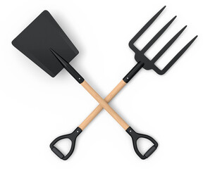 Set of garden pitchfork and shovel with wooden handle for harvesting hay