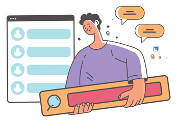 Profile research customer digital user search magnifier glass analysis abstract concept. Vector graphic design illustration