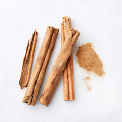 Cinnamon sticks on white background