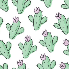 Cactus cacti succulent seamless print cover background pattern doodle line hand drawn style abstract graphic design concept illustration