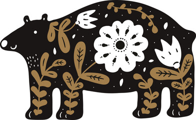 Decorative bear. Nordic forest animal in folklore style © VectorBum