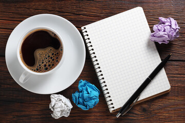 Notepad and coffee