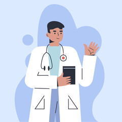 Profile icons doctor. Personal doctor giving advice for patient. Landing page website illustration vector flat design. Online doctor. Banner by family doctor.