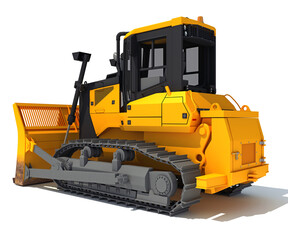 Tracked Dozer heavy construction machinery 3D rendering on white background