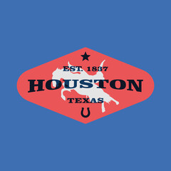 Retro badge Houston, Texas, USA. Visit rodeo city logo template for banner, flyer and branding
