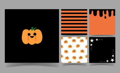 Naklejka premium Halloween pumpkin on black and orange color background collection. memo template. 
