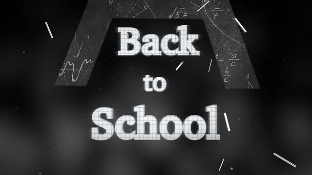 Animated school supplies and text Back to School. 3d Animation with Alpha Channel. 4K
