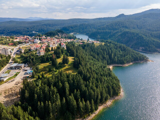 Fototapeta na wymiar Aerial Summer view of Dospat Reservoir, Bulgaria