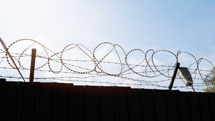 Barbed Wire Fence background, front view