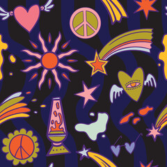 teenage seamless 70s retro stars pattern hippie