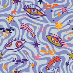 teenage seamless 70s retro eyes pattern hippie