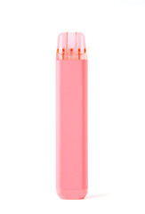 Pink disposable electronic cigarette isolated on a white background. The concept of modern smoking and nicotine