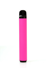 Pink disposable electronic cigarette isolated on a white background. The concept of modern smoking, vaping