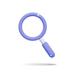 3d vector realistic render search icon or magnifying loupe glass symbol design. Navigation and search concept. Discovery, research, search, analysis business or study cartoon concept.