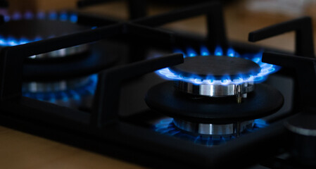 kitchen gas cooker with burning fire propane gas