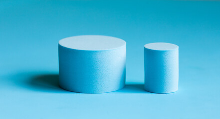 blue podiums geometrical shapes mockup for products