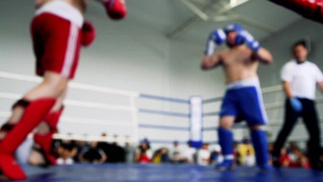 Teenagers play sports. Kickboxing. Selective focus