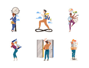 Fototapeta na wymiar Time Management with People Characters Multitasking and Organizing their Time Vector Illustration Set