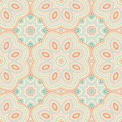 Islamic traditional mosaic vector seamless pattern. Wallpaper print design. Delicate mexican ornament. Porcelain print design. Geometric shapes elements texture.