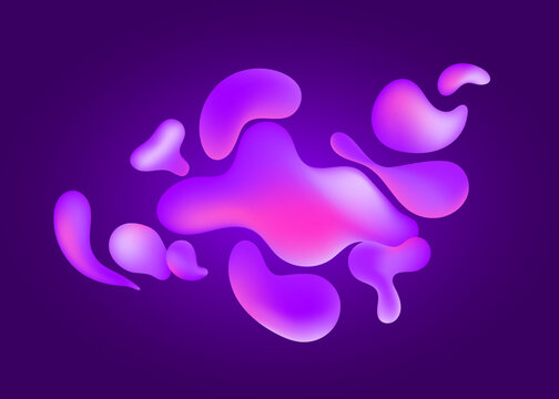 Vecteur Stock Liquid flow purple, pink 3D neon lava lamp vector geometric  background for banner, card, UI design or wallpaper. Gradient mesh bubble  in the shape of a wave drop. Fluid colorful