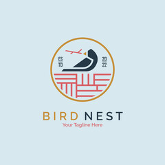 bird nest outline logo template design for brand or company and other