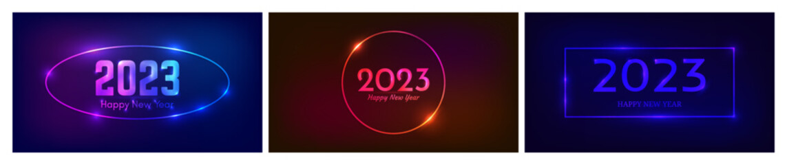 2023 Happy New Year neon background